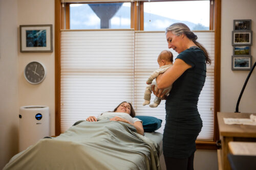 Mom getting care with baby
